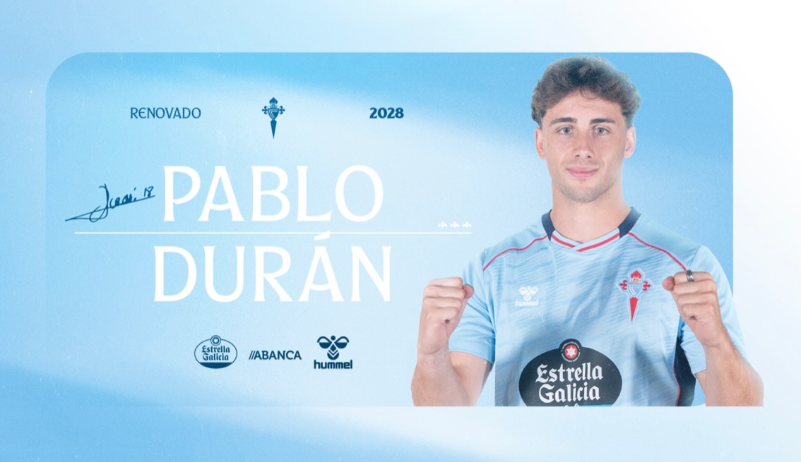 @pablodurn 2028
✍️ @noeortizaragon 
👉🏾https://pasiondeportivaesp.es/pablo-duran-renueva-con-el-celta-hasta-2028/👈🏾
