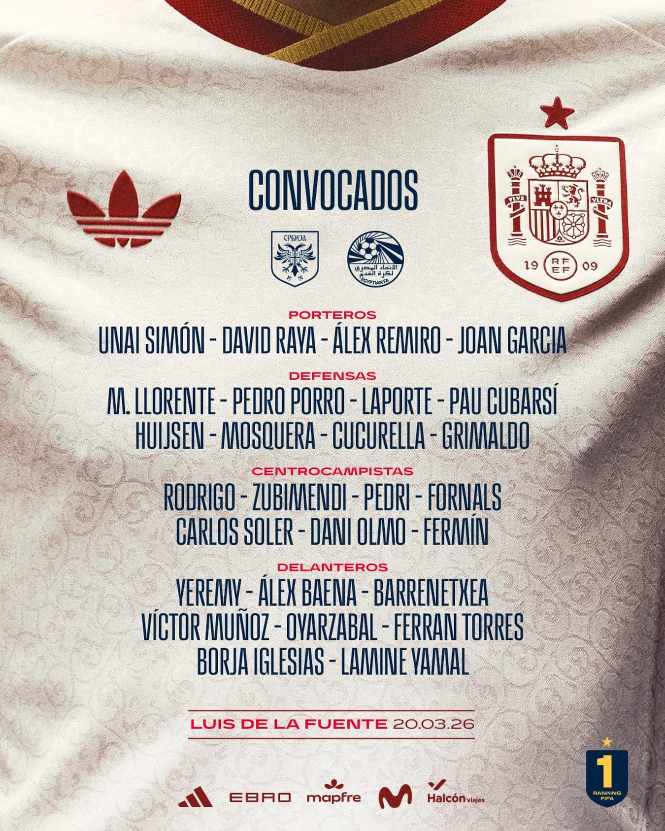 Lista de convocados de Luis de La Fuente para los amistosos ante Serbia y Egipto . ¡ gran noticia la llamada del técnico internacional a Joan García ! @sefutbol