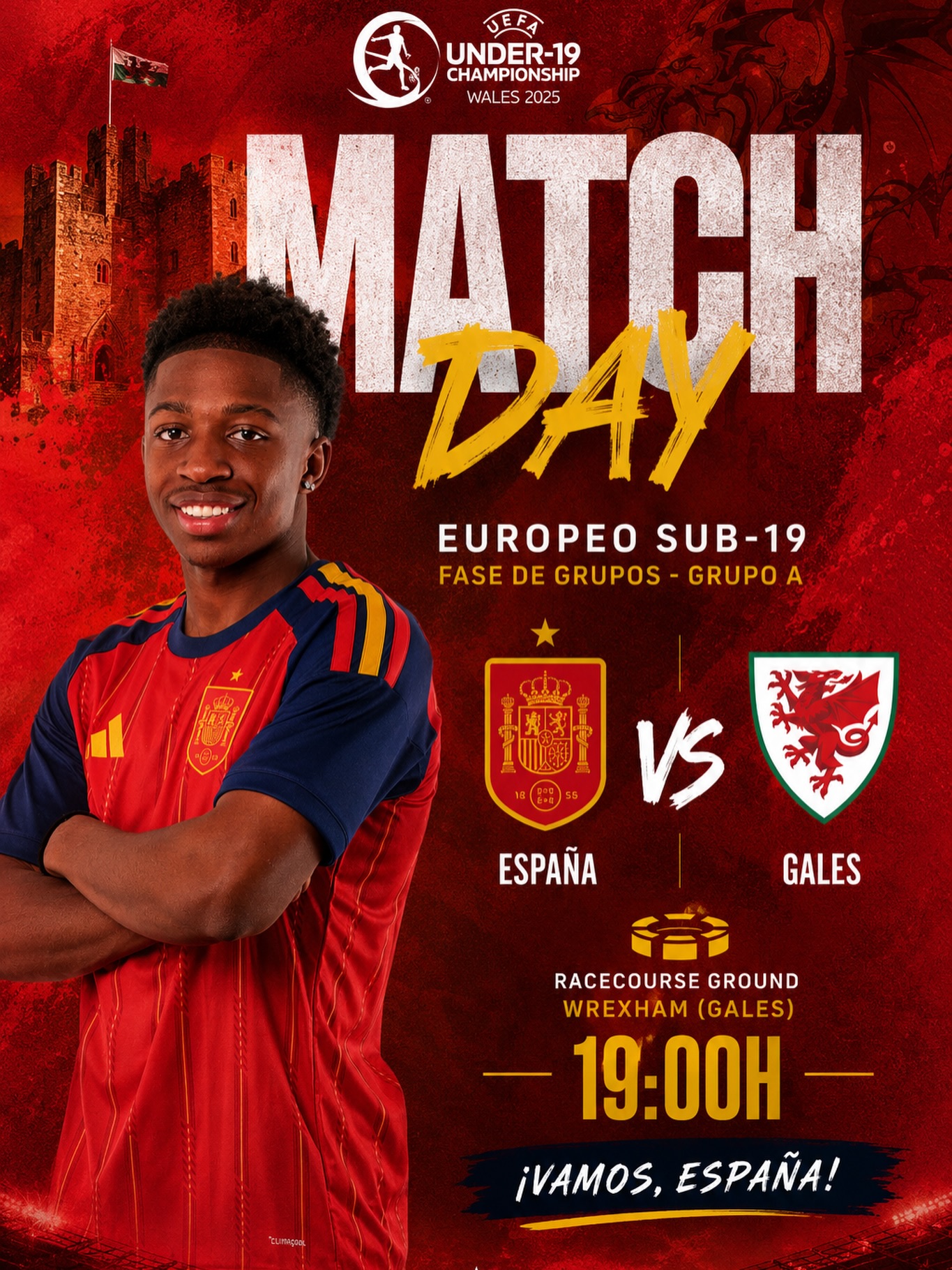 Match day 🇪🇸⚽️ 
Hoy la @sefutbol sub 19 arranca su andadura en el Europeo sub 19 de Gales ante la anfitriona .
El encuentro tendrá lugar a las 19 horas y podréis seguirlo con los compañeros de @teledeportertve .
LA PREVIA @noeortizaragon ✍️
👉🏾https://pasiondeportivaesp.es/espana-sub-19-inicia-hoy-en-gales-el-camino-hacia-un-nuevo-titulo-europeo/👈🏾