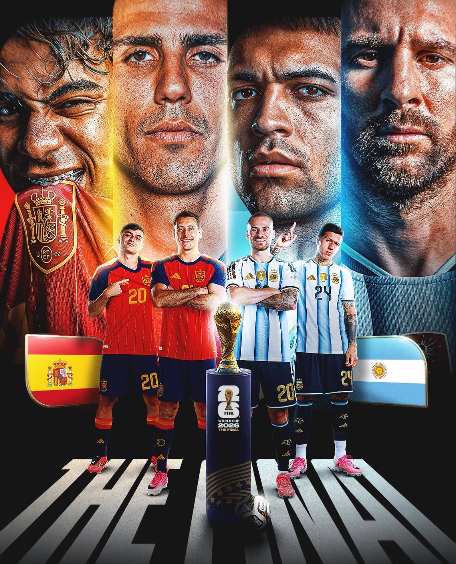 Hay partidos que deciden un campeón. Y hay partidos que construyen una leyenda. Esta noche, España afronta una final que trasciende los noventa minutos. Es la oportunidad de volver a conquistar el mundo, de bordar la segunda estrella sobre el escudo y de confirmar que esta generación está llamada a ocupar un lugar privilegiado en la historia del fútbol.

El camino hasta aquí no ha sido sencillo. Ha estado lleno de obstáculos, de rivales de máximo nivel y de momentos en los que el equipo tuvo que demostrar que el talento solo no basta. 
La Roja respondió con personalidad, sacrificio y un fútbol que volvió a enamorar a millones de aficionados.

Ahora solo queda un rival. Argentina. Una selección acostumbrada a las grandes noches, con futbolistas capaces de decidir cualquier partido en un instante y con la experiencia de quien sabe lo que significa levantar la Copa del Mundo. Pero España también ha demostrado que pertenece a esa élite. Se ha ganado el derecho de disputar la final porque ha sido uno de los mejores equipos del campeonato y porque nunca dejó de creer en su idea de juego.

Esta noche no solo se juega un trofeo. Se juega el sueño de todo un país. El sueño de miles de niños que imaginan vestir algún día la camiseta de la selección. El sueño de generaciones que crecieron celebrando la primera estrella y que ahora anhelan volver a vivir una noche inolvidable. Se juega el orgullo de un escudo que representa esfuerzo, compromiso y la capacidad de levantarse una y otra vez.

En cada rincón de España habrá una bandera preparada, una familia reunida frente al televisor y un corazón latiendo al mismo ritmo que los once futbolistas que salten al césped. Porque cuando juega España, las diferencias desaparecen y un país entero empuja en la misma dirección.🇪🇸🇪🇸🇪🇸