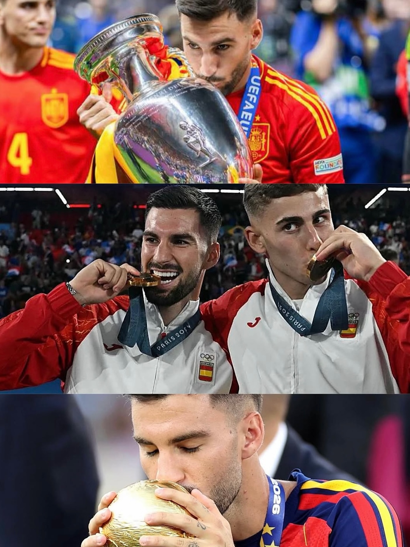 Hay futbolistas que ganan títulos. Hay otros que marcan una época. Y luego está @alexbbaena , un jugador que ya pertenece a la historia más grande del fútbol. Con la conquista del Mundial de 2026, el jugador  español ha firmado una gesta sin precedentes al convertirse en el primer futbolista en enlazar de forma consecutiva una Eurocopa, un oro olímpico y una Copa del Mundo con su selección. Un logro que parecía imposible y que hoy lleva su nombre🥹🇪🇸.
✍️ @noeortizaragon 
👉🏾https://pasiondeportivaesp.es/alex-baena-el-hombre-que-conquisto-la-eternidad-una-triple-corona-para-la-historia-del-futbol/👈🏾