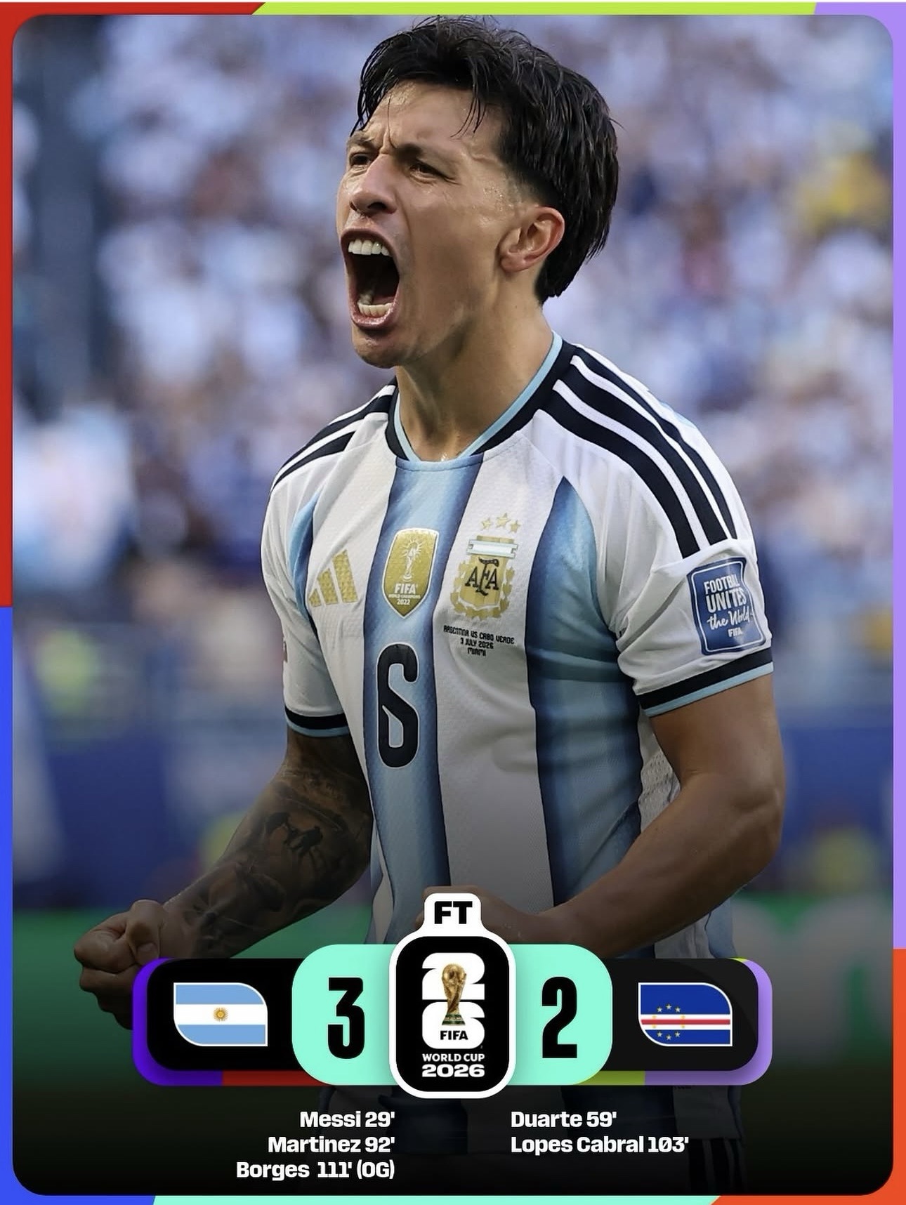 Argentina supera la resistencia de Cabo Verde y sigue adelante en un partido de máxima exigencia (3-2)