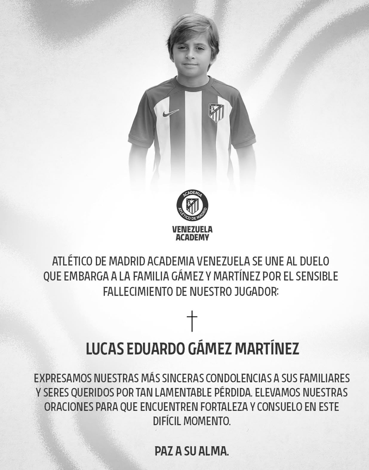 El Atlético de Madrid despide a Lucas Eduardo Gámez Martínez